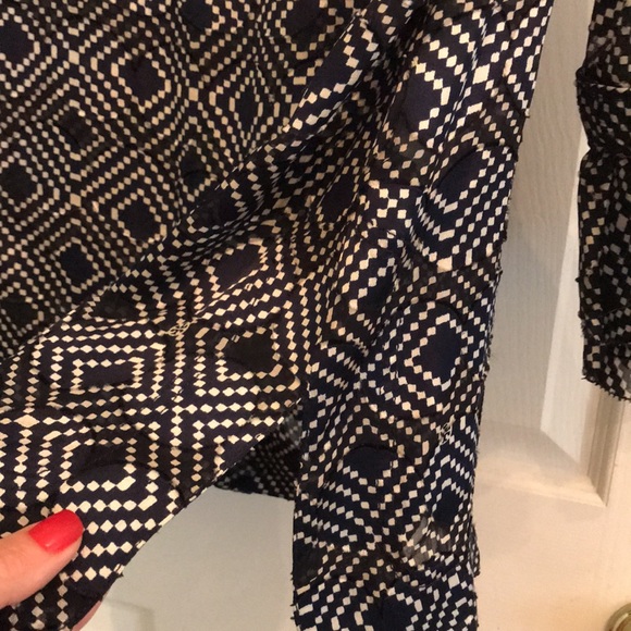 Tory Burch Ruffle Blouse Navy White Diamond Sheer Tunic Ruffle Blouse Shirt 8 - Picture 4 of 7